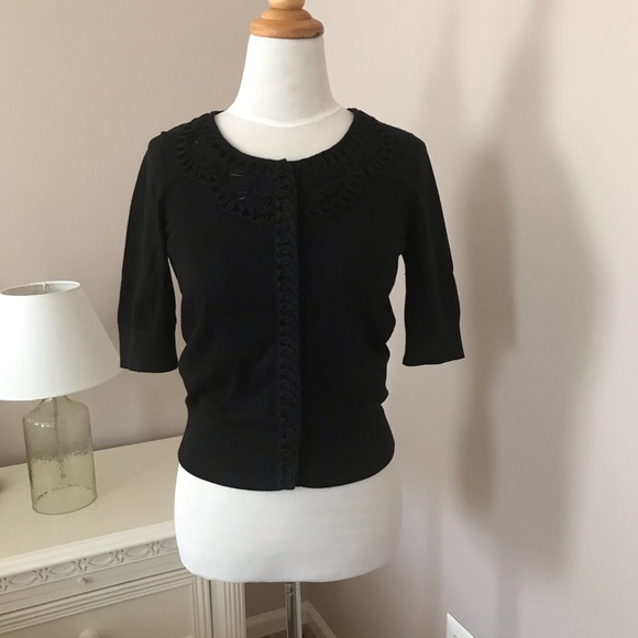 HALOGEN CROPPED SNAP CLOSE CARDIGAN WITH NECK DETAIL - Picture 2 of 5